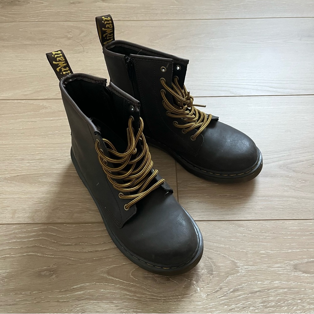 Dr. Martens Junior 1460 Brown Leather Lace Up Boots Size 4